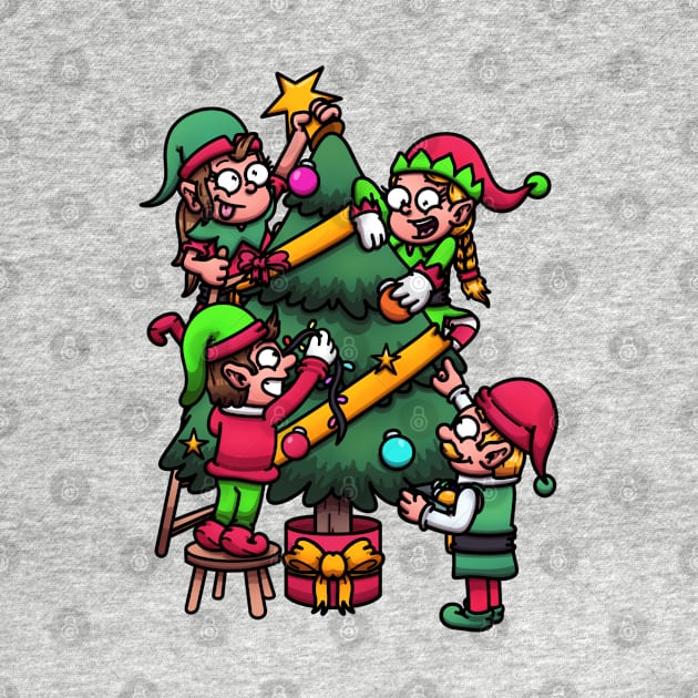 Christmas Elves Decorating Christmas Tree Cartoon by TheMaskedTooner